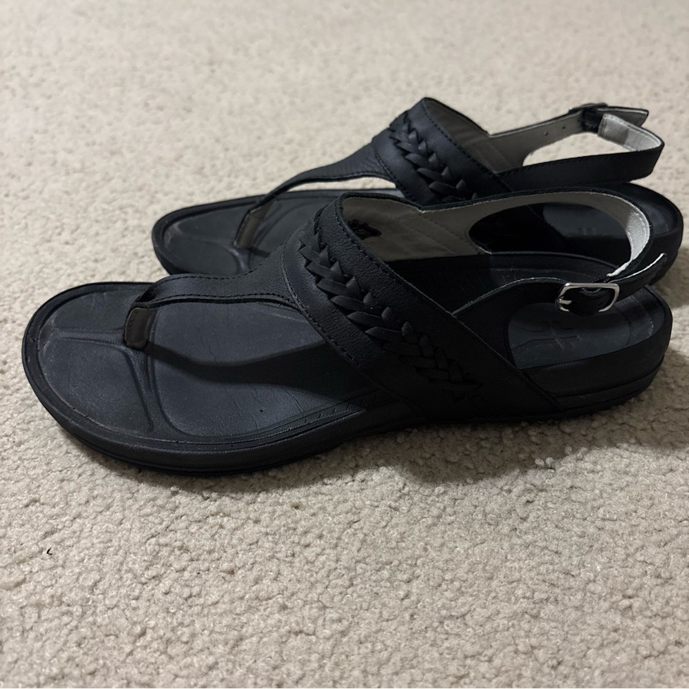 KURU Black Braided Slingback Toe-Post Sandals